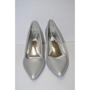 Easy Street Silver Pointed Toe Kitten Heel Pumps Dance Flex Dress Shoes Womens